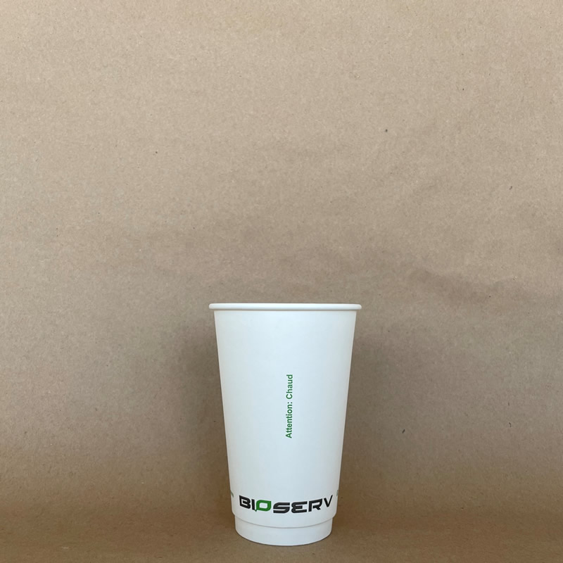 16oz. White Bioserv Double Wall AG Hot Cup BPI